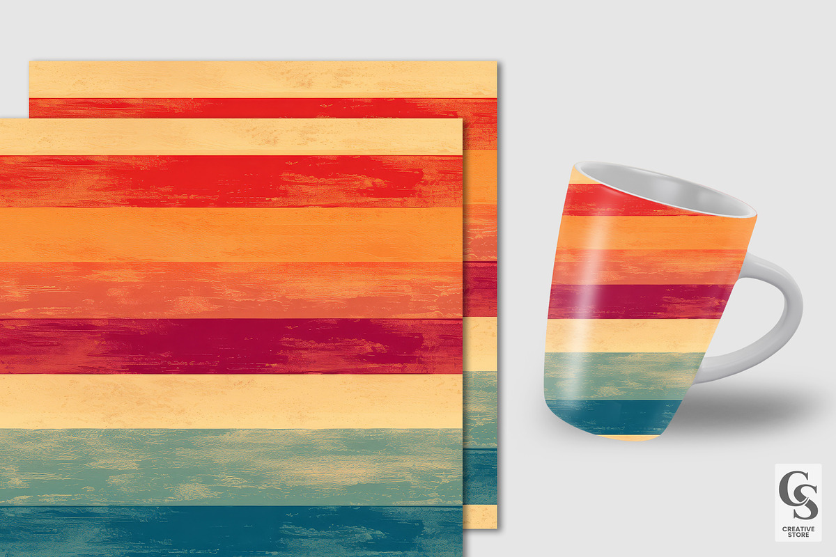 Sunset Grunge Stripes Digital Papers, a Pattern Graphic by Creative Store (Photo 3 of 4)