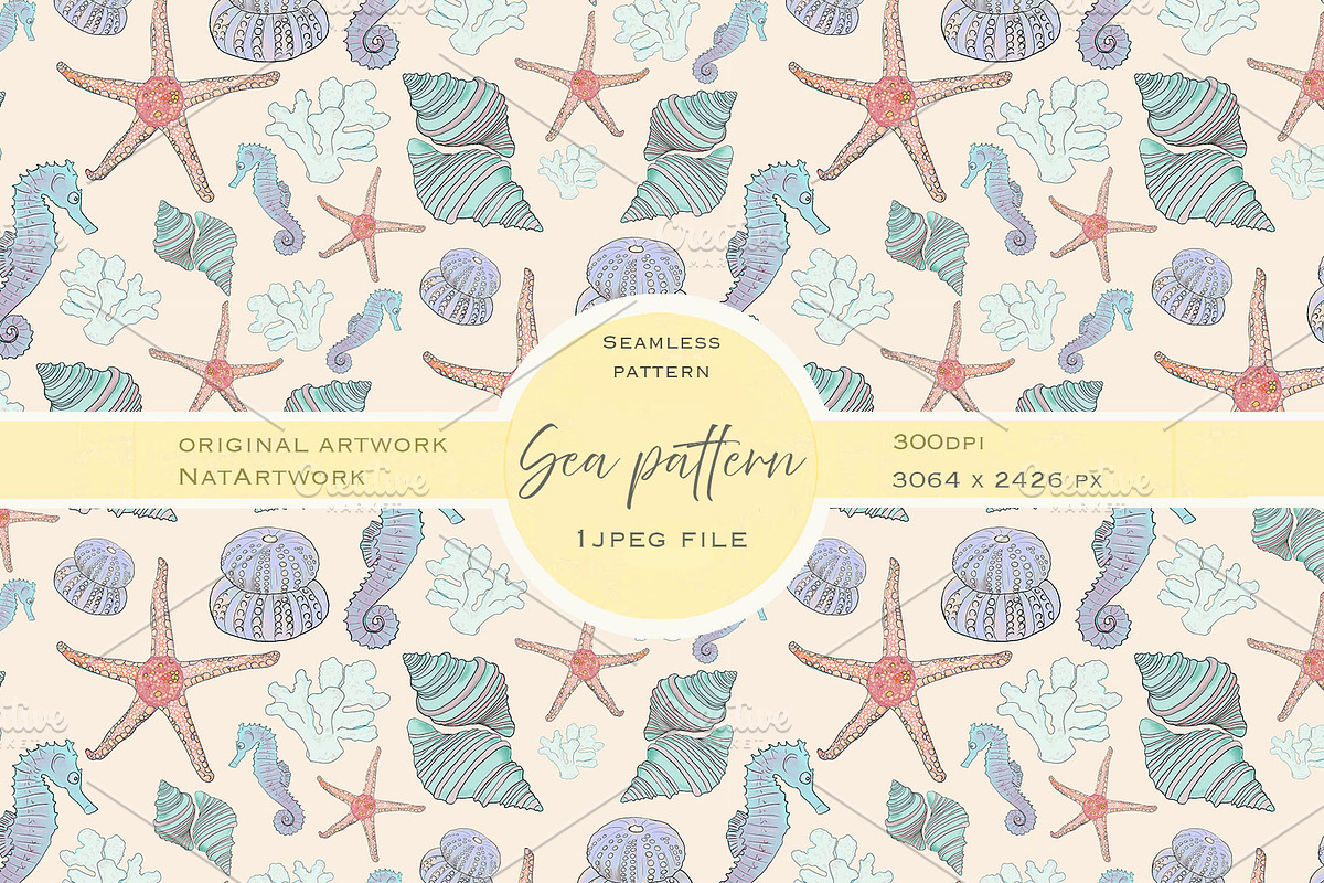 Seamless Sea Life Pattern 1 Jpeg, a Pattern Graphic by NatArt (Photo 1 of 3)
