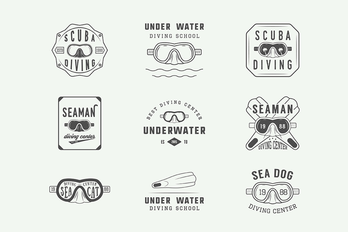 Set of vintage diving emblems, a Branding & Logo Template by AkimD