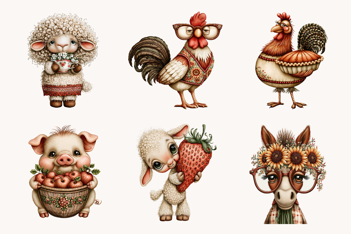 Quirky Farm Animal Clipart, a Seasonal Illustration by Designworld (Photo 2 of 10)