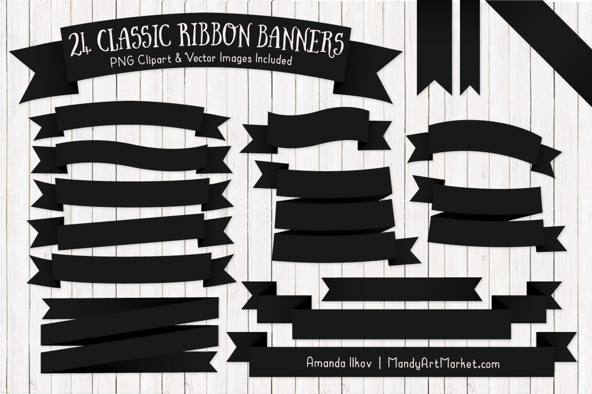 Black Ribbon Banner Clipart, an Illustration by Amanda Ilkov (Photo 1 of 4)