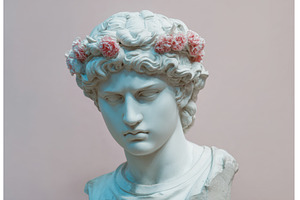 A male antique bust wears a hat that, an Arts & Entertainment Photo by ZinetroN