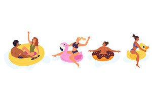 Young men and women float on, a Person Illustration by Vectorbuum