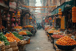 Vibrant marketplace bustling with ac, a Photo by Tanuart