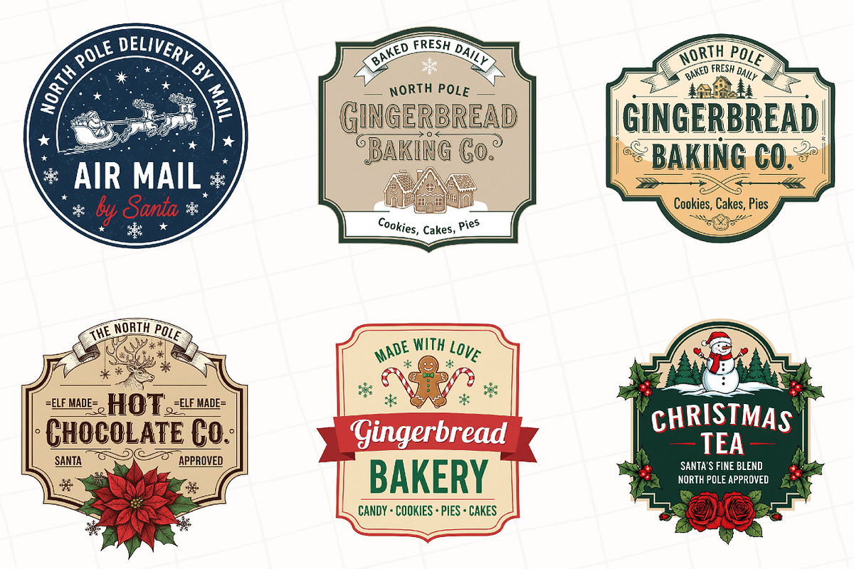 Vintage Christmas Labels Sublimation, an Illustration by OK Design (Photo 2 of 3)
