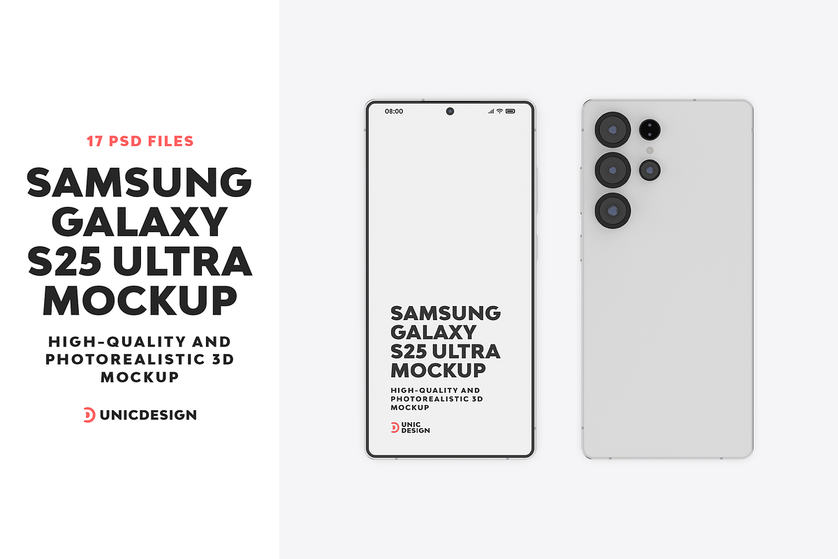 Samsung Galaxy S25 Ultra Mockup, an Android Mockup by UnicDesign (Photo 1 of 35)