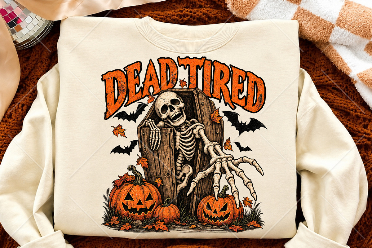 Halloween Dead Tired Skeleton Coffin, a Seasonal Illustration by Canvas Craft (Photo 4 of 6)