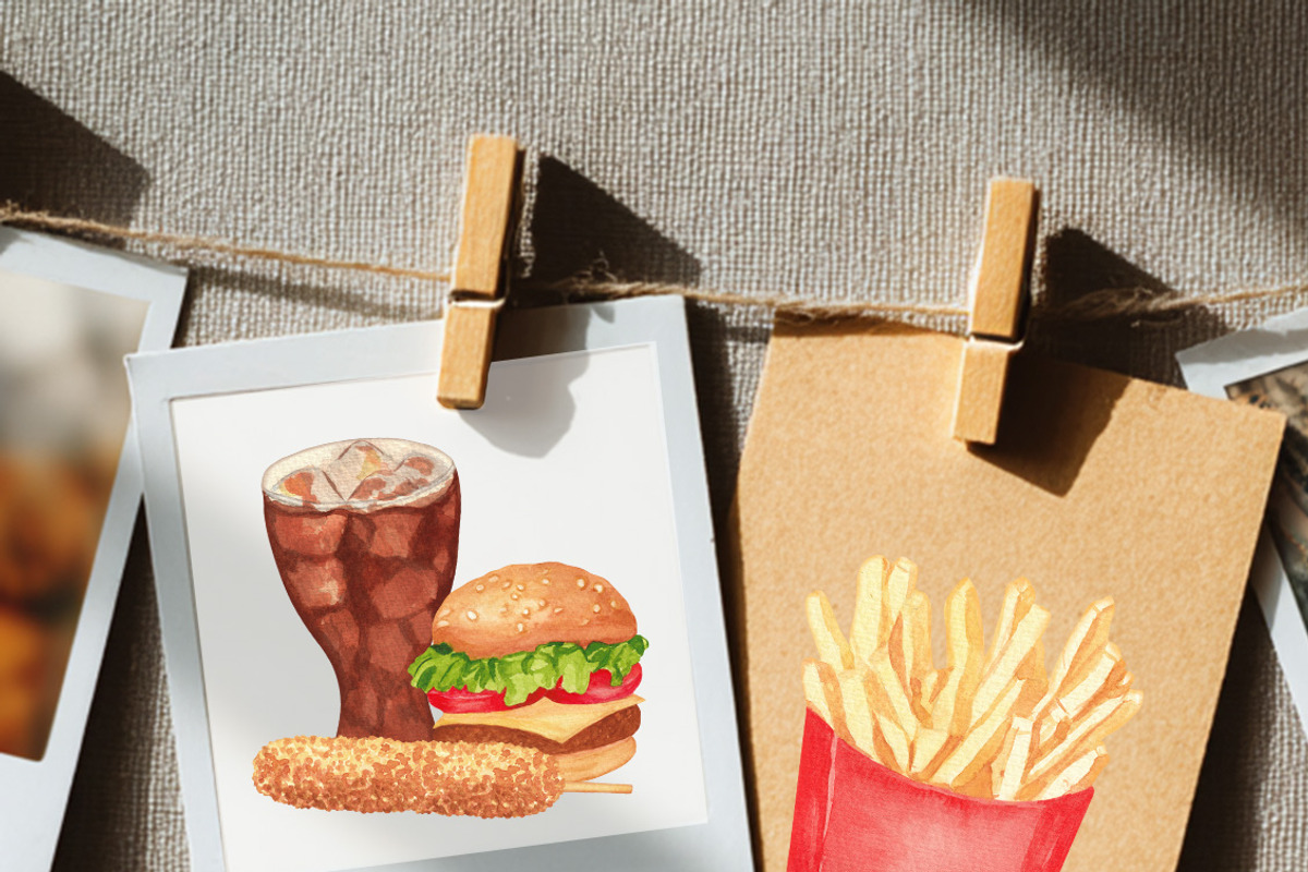 Fast Food Watercolor Clipart Set, a Food Illustration by Sunshine Art (Photo 8 of 9)