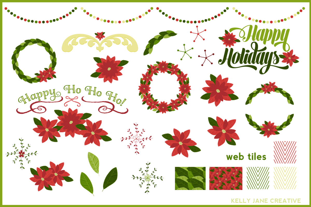 Red and Green Poinsettias, a Decorative Illustration by Kelly Jane Creative