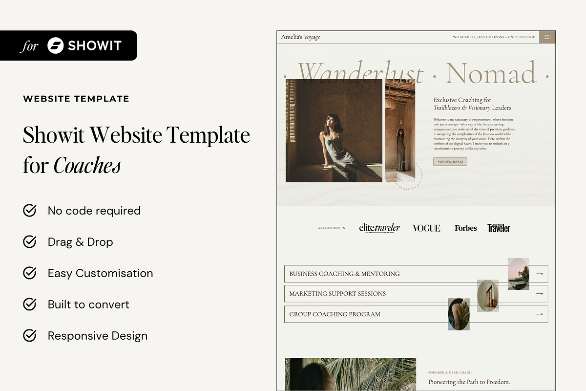 Showit Website Template For Coaches, a Landing Page Template by Emily Betts (Photo 1 of 6)