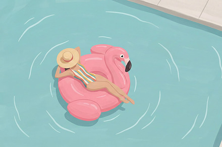 Woman Relaxing in Swimming Pool, a Decorative Illustration by Virgo Studio