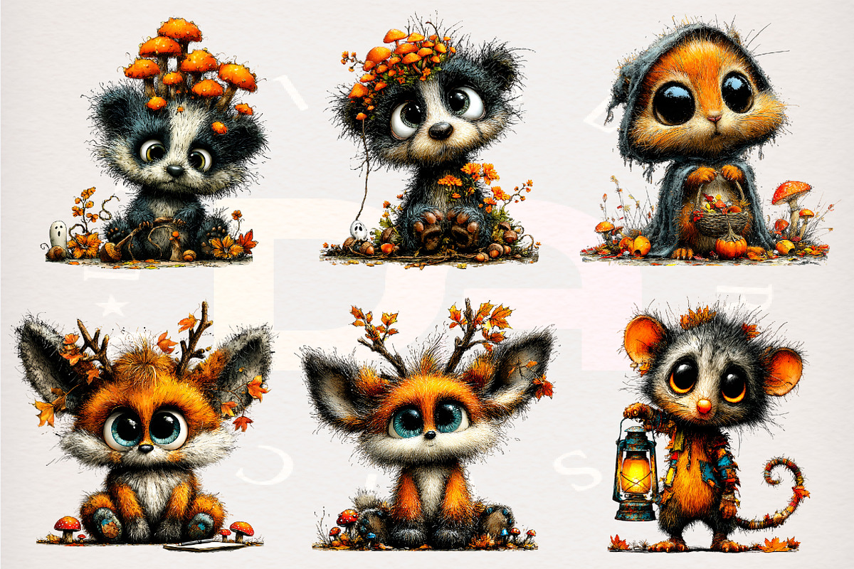 Creepy Cute Woodland Animals Clipart, a Transportation Illustration by Digital Artistic99 (Photo 2 of 7)