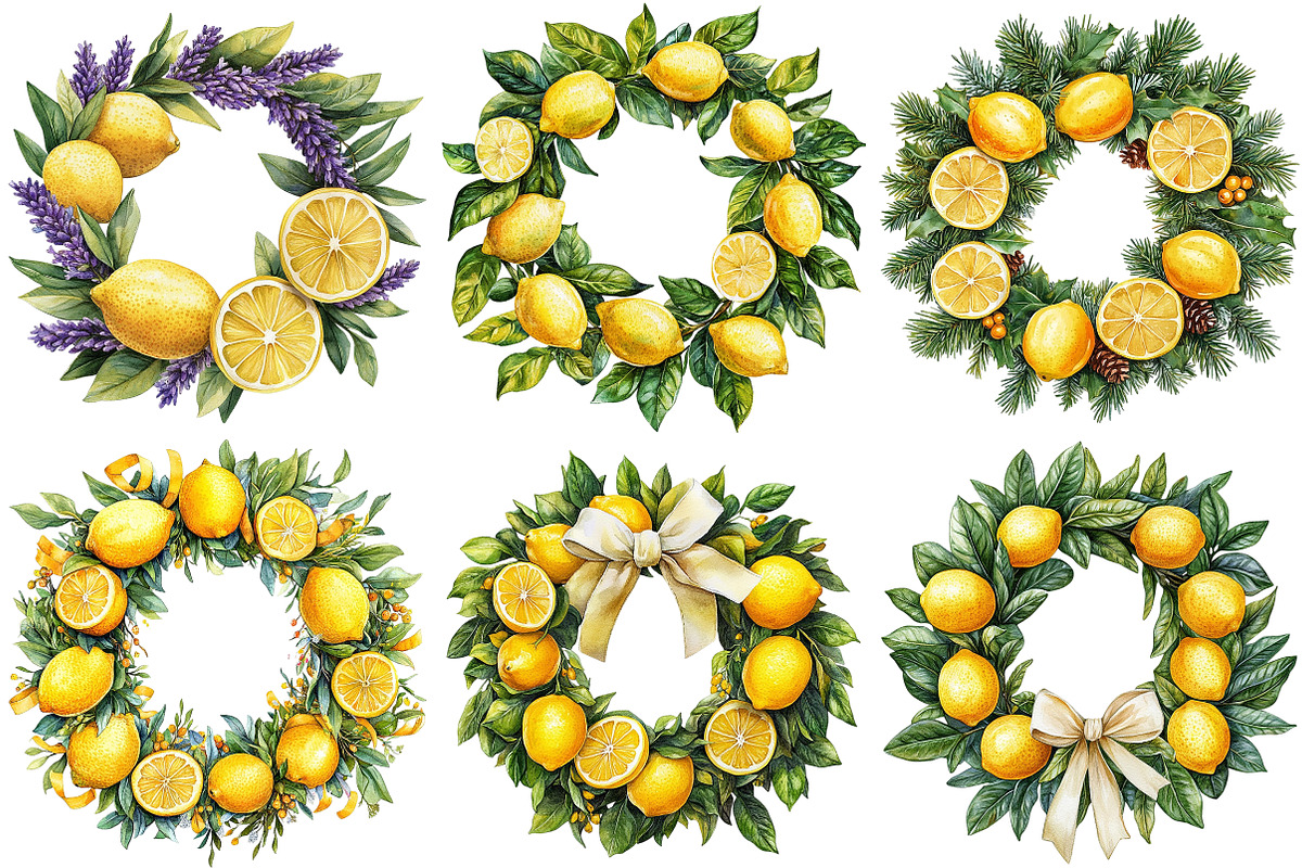 Watercolor Lemon Wreath Clipart, an Illustration by Craft Nest (Photo 2 of 7)