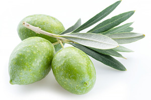 Green natural olives with leaves isolated on a white background., a Food & Drink Photo by Volff