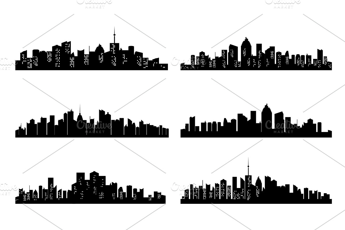Black cities silhouette collection, an Illustration by CodeAndDesign