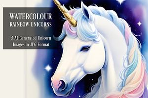 Watercolour Rainbow Unicorns Set