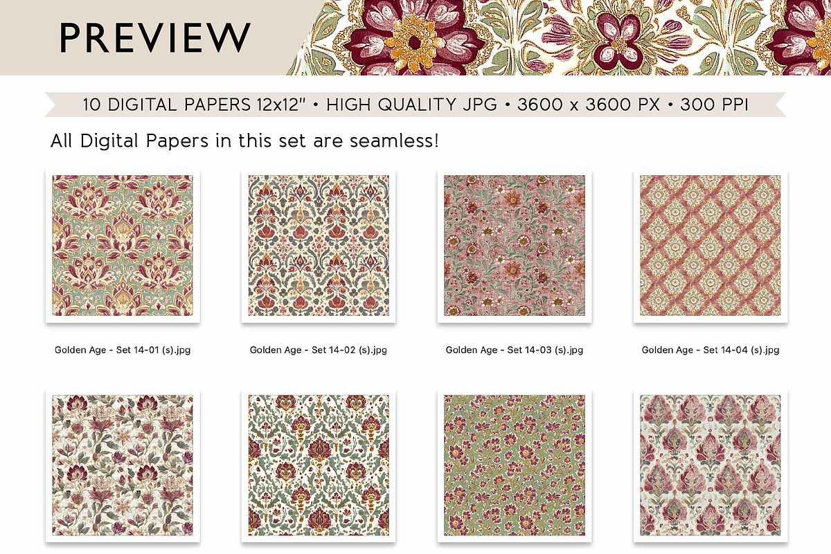 Vintage Seamless Digital Paper Set, a Pattern Graphic by Maishop (Photo 4 of 4)