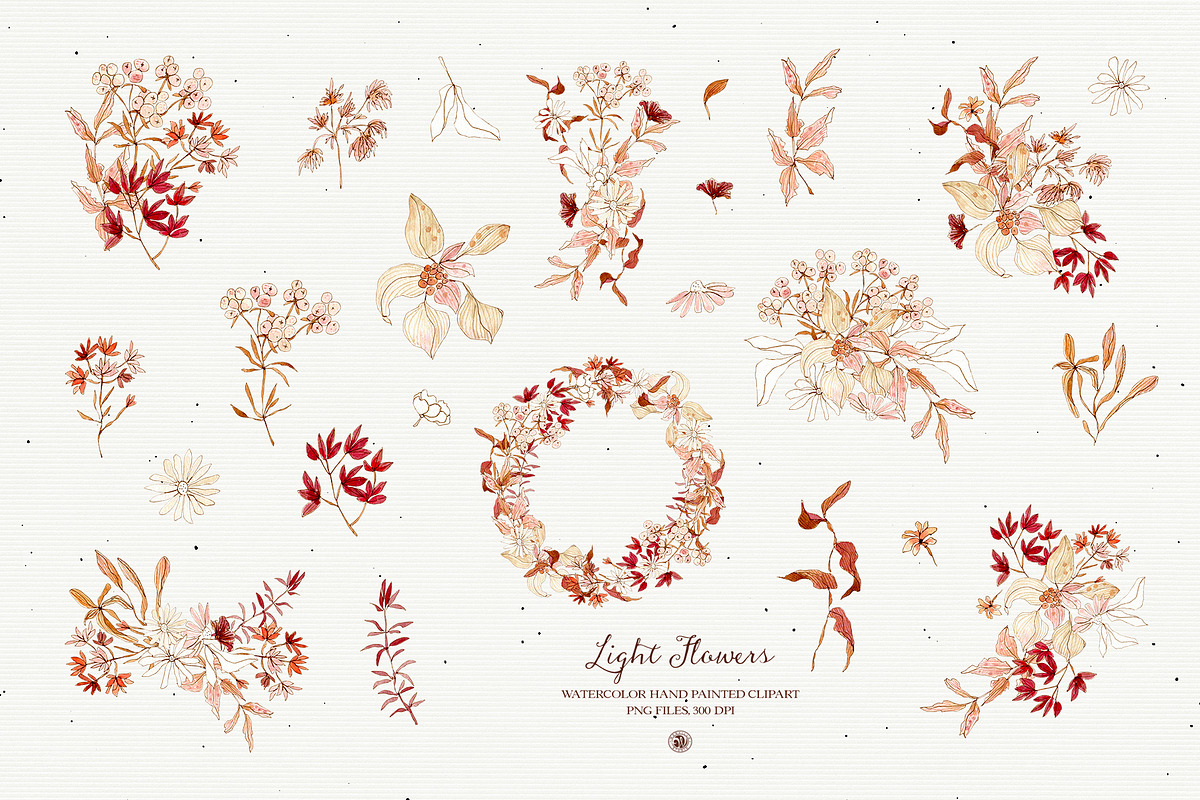 Light Flowers - watercolor set, an Illustration by Webvilla Studio