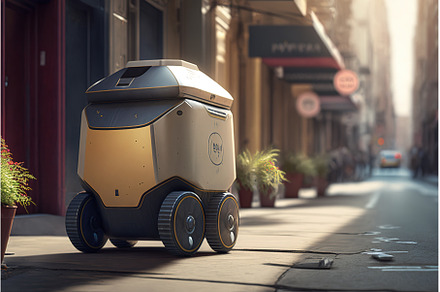 Self driving devivery robot on city, a Transportation Photo by Sergey Mironov's store