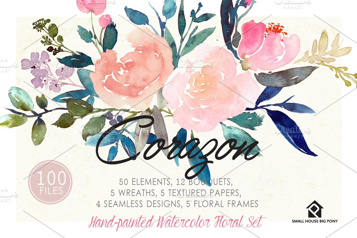 Corazon - Watercolor Floral Set, an Illustration by SmallHouseBigPony (Photo 5 of 12)