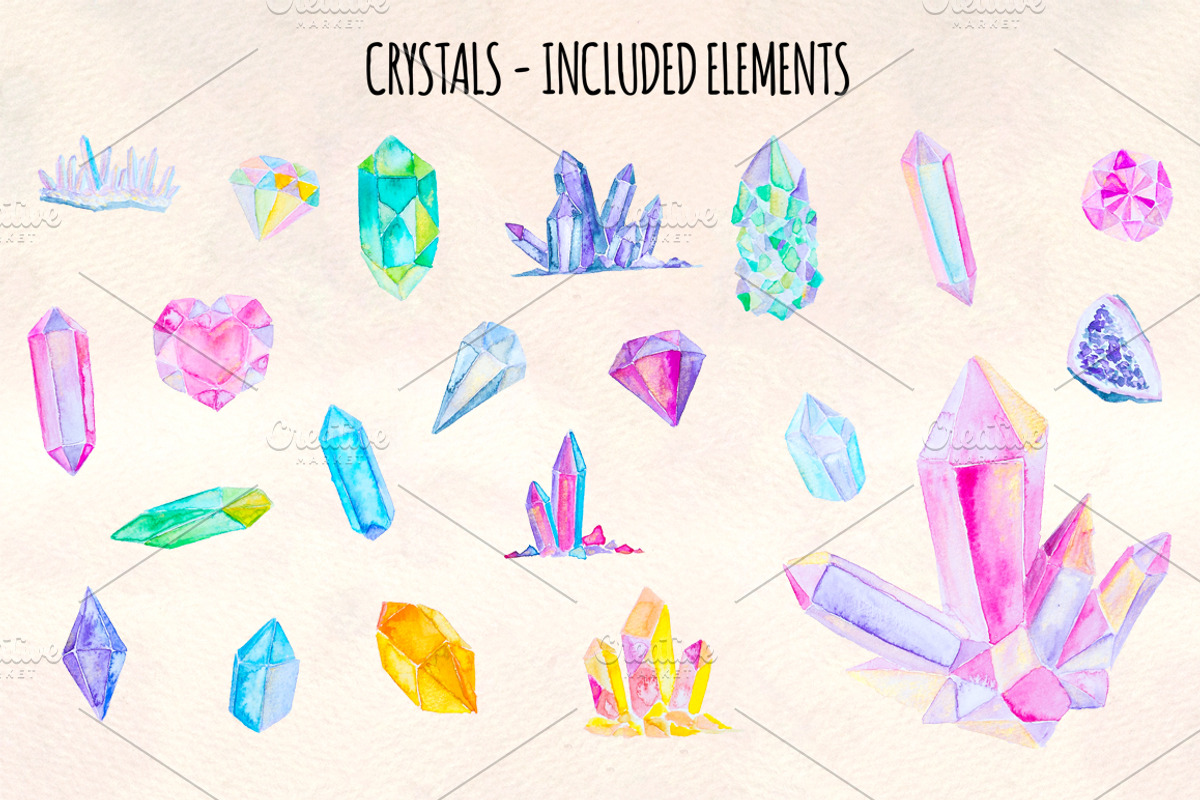 Crystal Gems Watercolor Bundle, an Object Illustration by Violet LeBeaux (Photo 2 of 3)