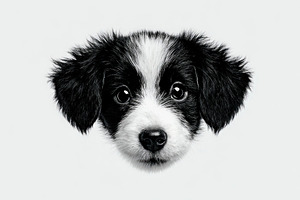 Adorable black and white puppy with fluffy fur and big round eye, an Animal Photo by José Manuel Gelpi