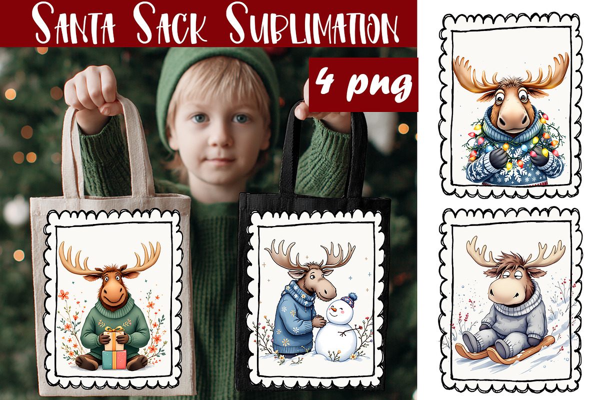 Animal Christmas Tote Bag Sublimatio, an Animal Illustration by ElenazlataArt (Photo 5 of 5)