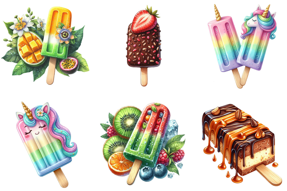 Summer Popsicle Ice Cream Clipart, a Seasonal Illustration by DreamArtGraphic (Photo 3 of 4)
