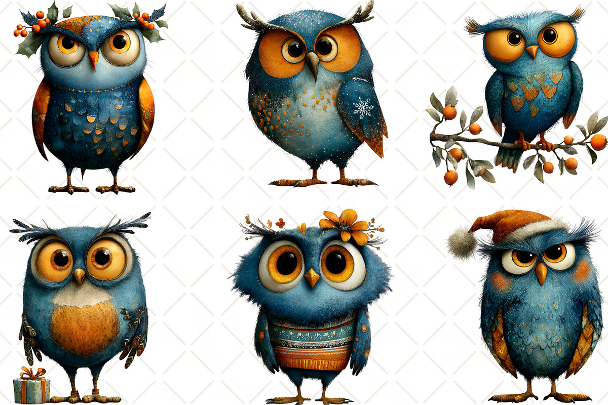 Quirky Christmas Owl Clipart, an Illustration by Black Bird Studio (Photo 3 of 6)