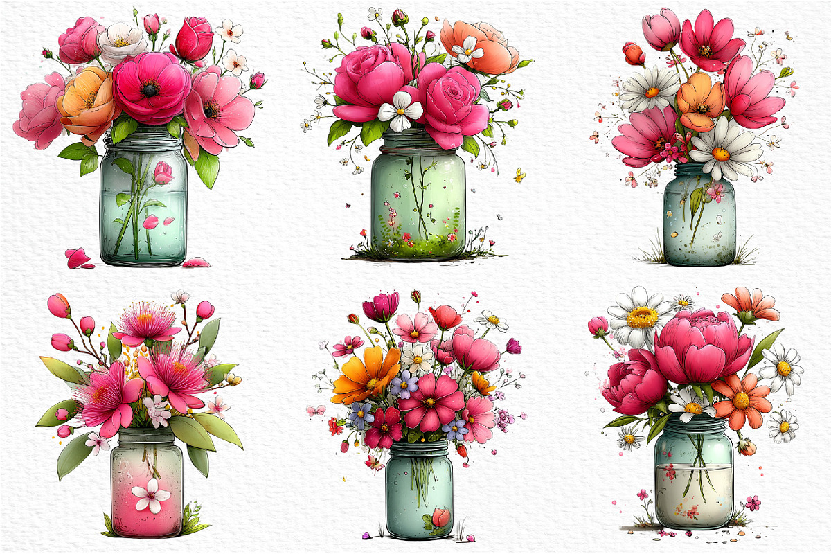 Watercolor Spring Mason Jar Clipart, an Illustration by Craft Nest (Photo 5 of 11)