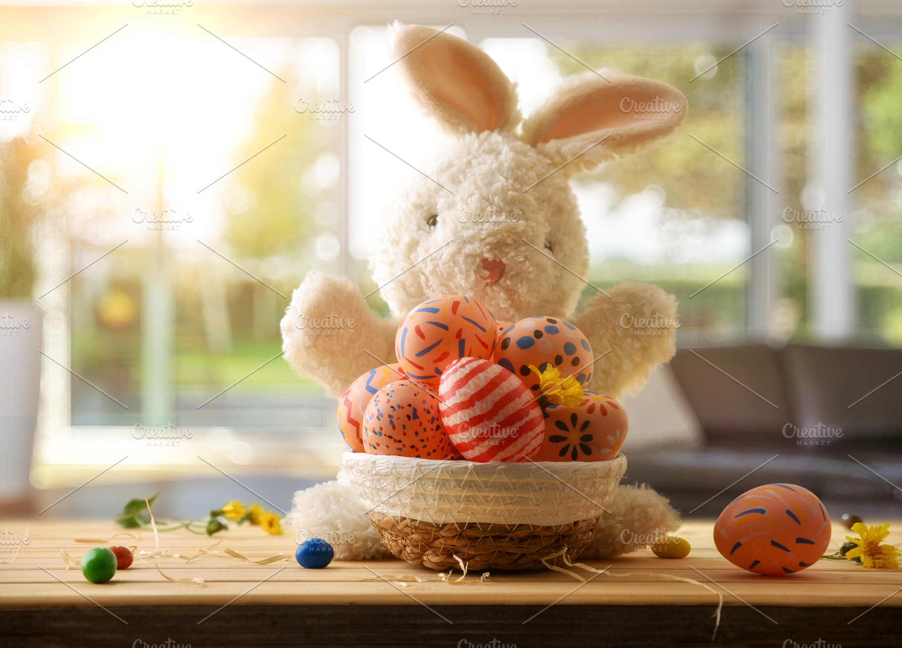 Easter Bunny Plush with Painted Eggs Basket, a Holiday Photo by Davizro's Market