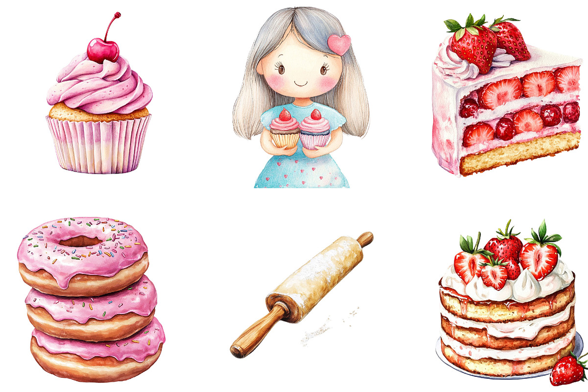 Watercolor Baking Party Clipart, an Illustration by Designking (Photo 4 of 5)