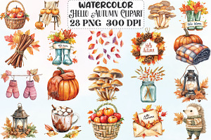 Watercolor Hello Autumn Clipart, an Illustration by CraftArtStudio