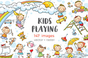 Doodle cartoon kids playing set, an Illustration by Bubert Art (Thumbnail 1 of 5)