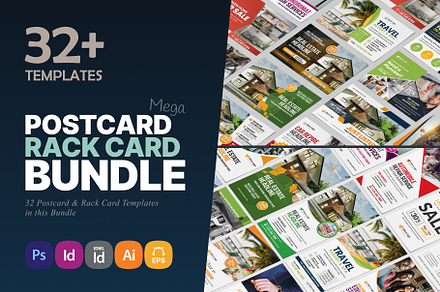 Mega BUNDLE 32+ Postcard Rack cards, a Card Template by Miyaji75