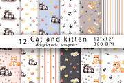 Digital Paper Cat and Kitten., a Pattern Graphic by TetianaArt (Thumbnail 1 of 6)