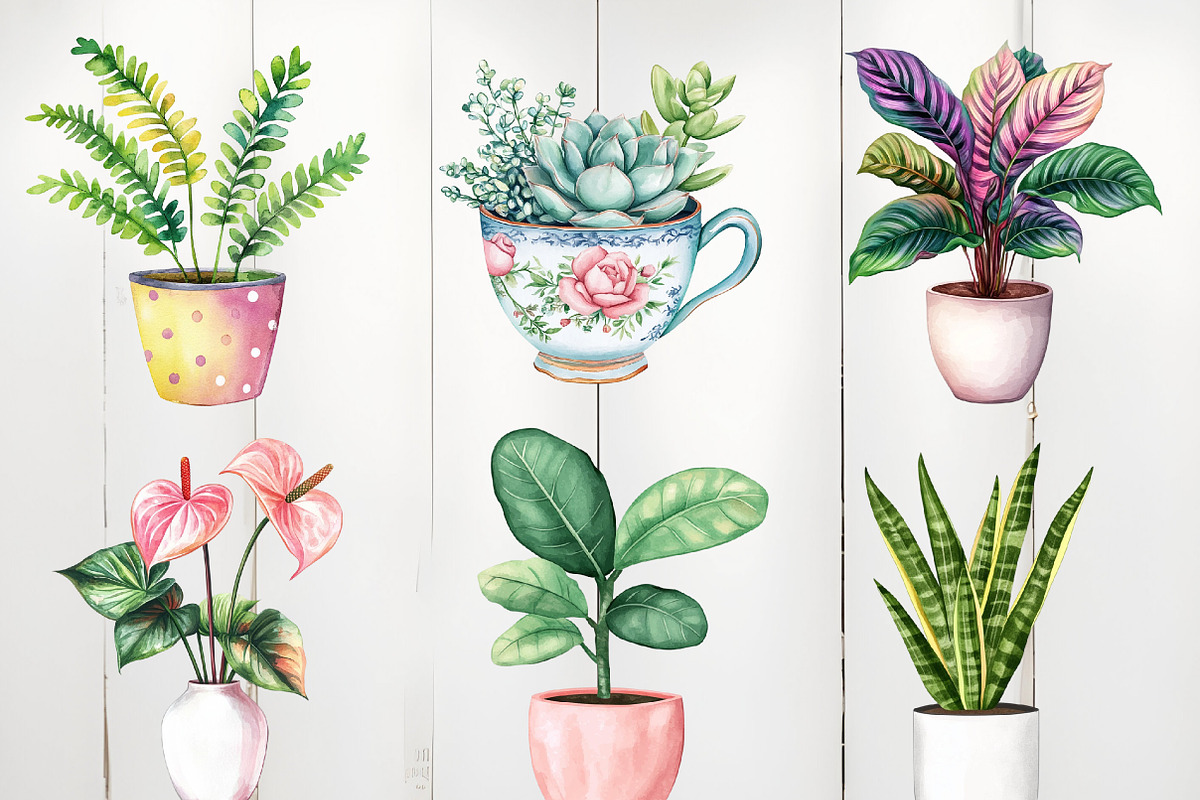 Watercolor Houseplant Clipart, an Illustration by Watercolor design (Photo 4 of 4)