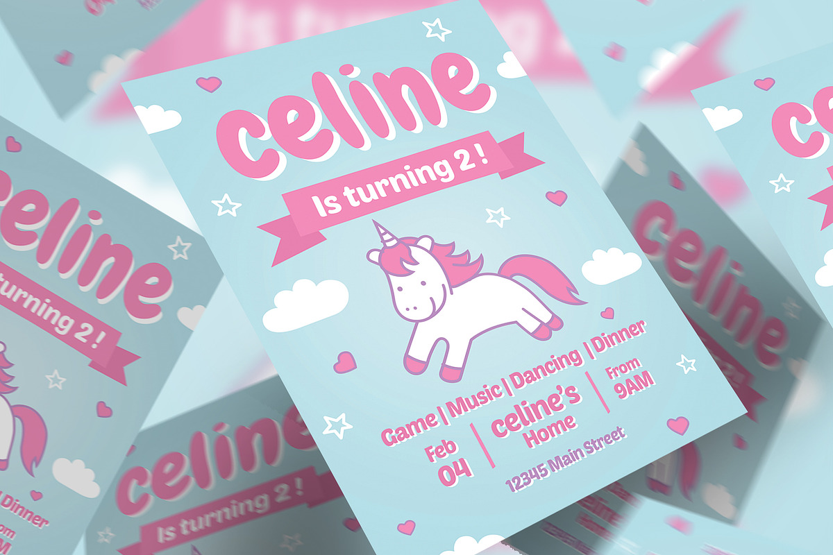 Little Unicorn Birthday Party, a Flyer Template by lilyshop (Photo 2 of 2)