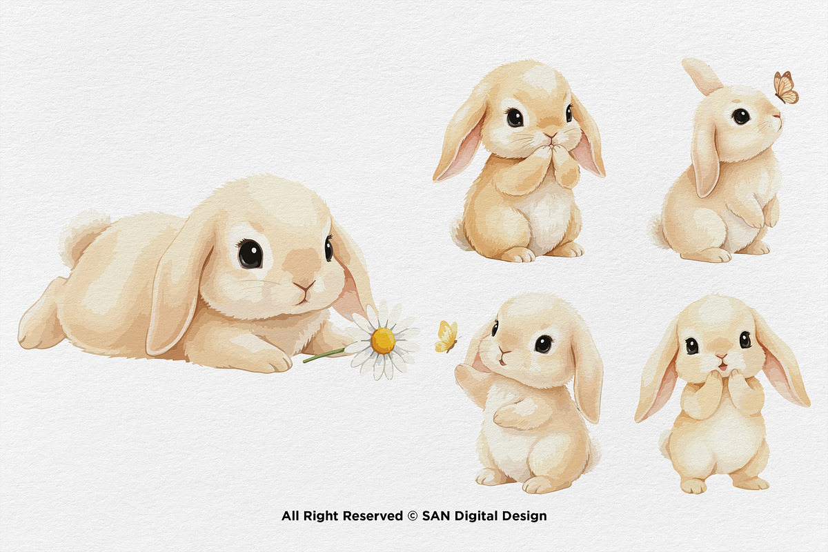 15 Bundle Watercolor Cute Rabbit Pet, an Animal Illustration by Morspective (Photo 7 of 8)