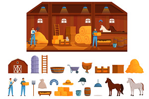 Farm Stable Icons Set Cartoon Vector