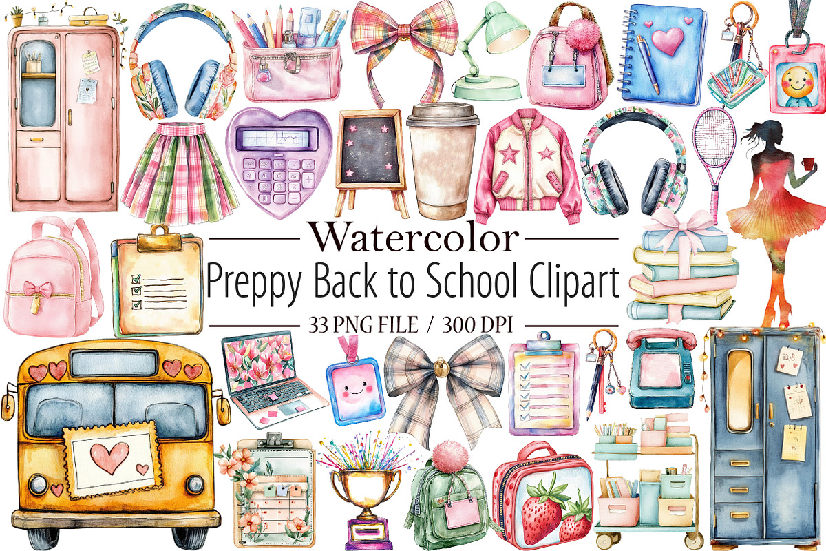 Preppy Back to School Clipart Bundle, an Illustration by Libby Wishes