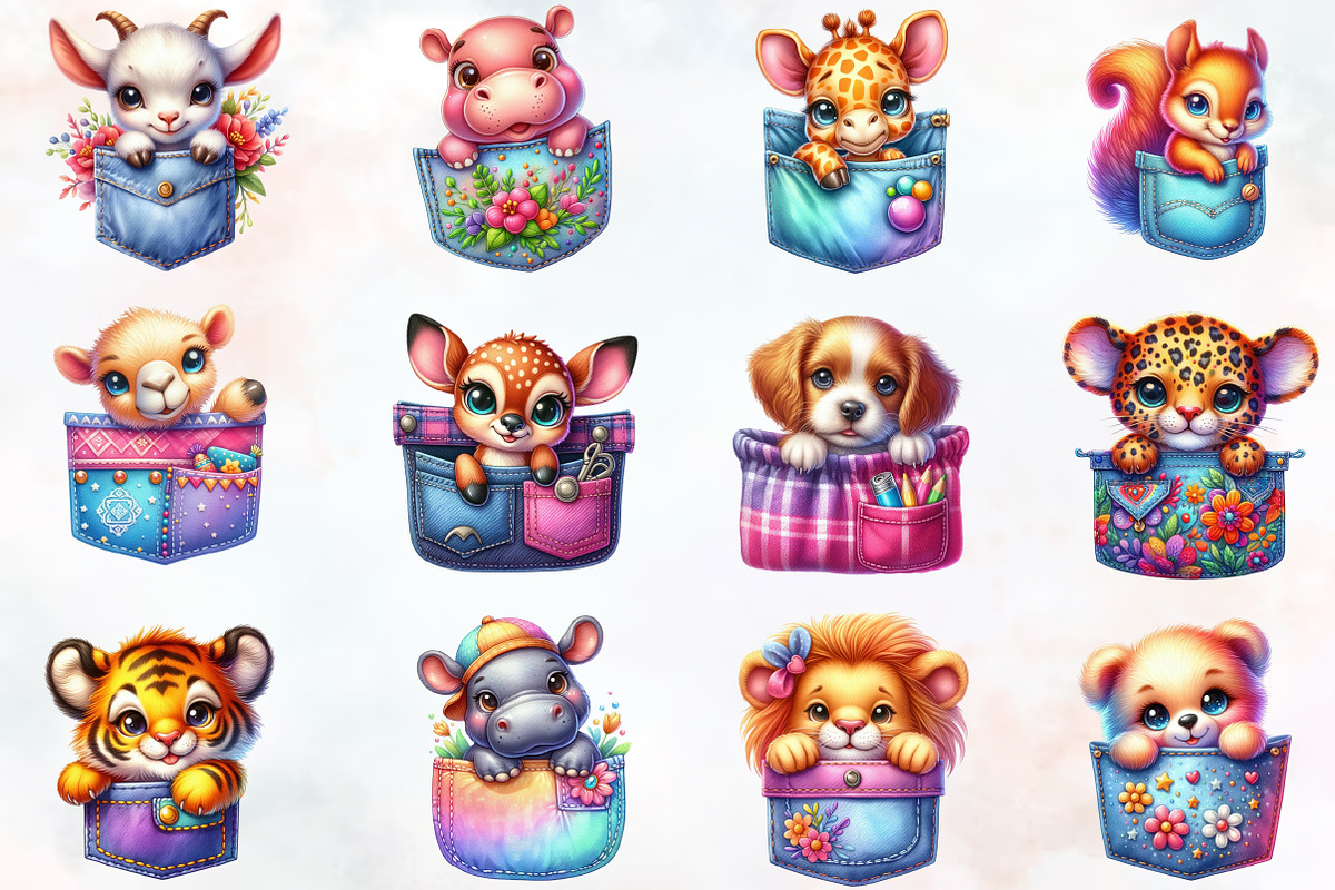 Peeking Cute Animals Pocket Clipart, an Illustration by RobertsArt (Photo 6 of 7)