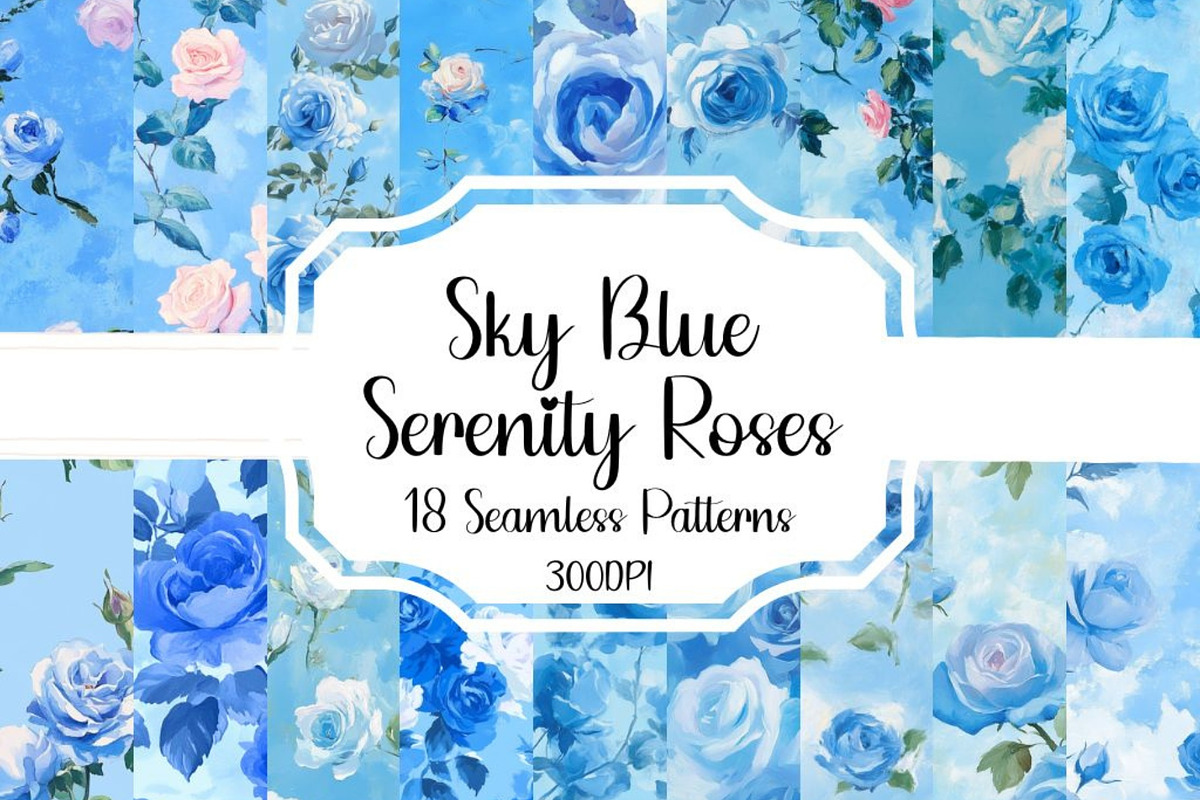 Sky Blue Serenity Roses Seamless, a Pattern Graphic by PrintablesByFranklyn (Photo 1 of 4)