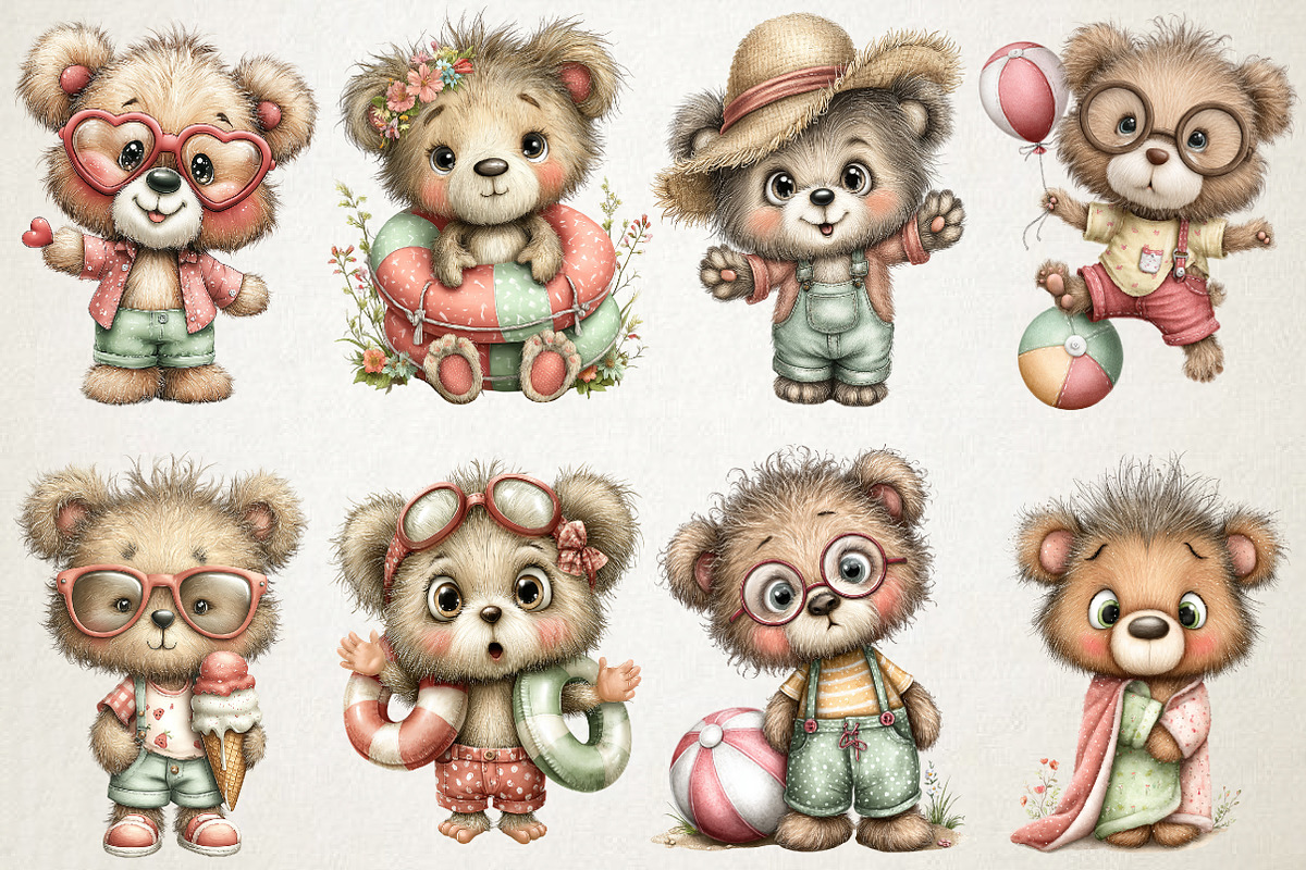 Funny Summer Teddy Bear Clipart, an Illustration by RobertsArt (Photo 2 of 5)