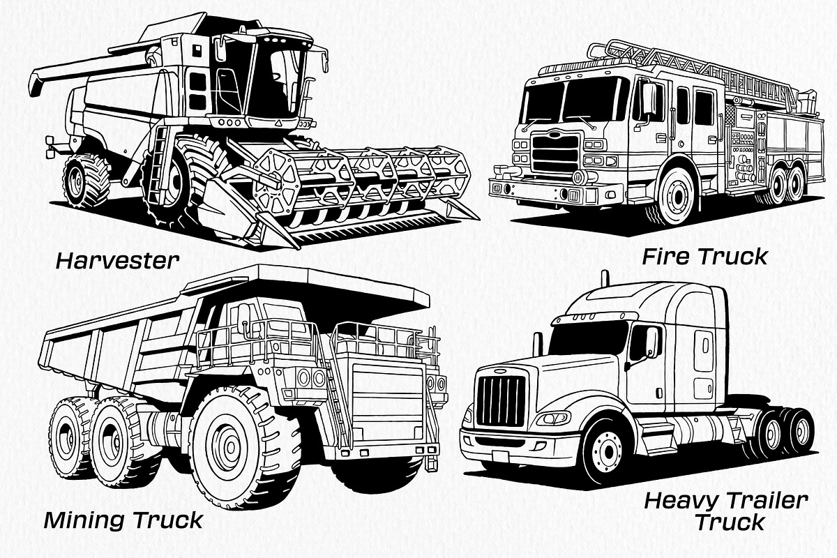 Heavy Vehicle Hand-Drawn Vector, a Transportation Illustration by Tekuni (Photo 7 of 9)