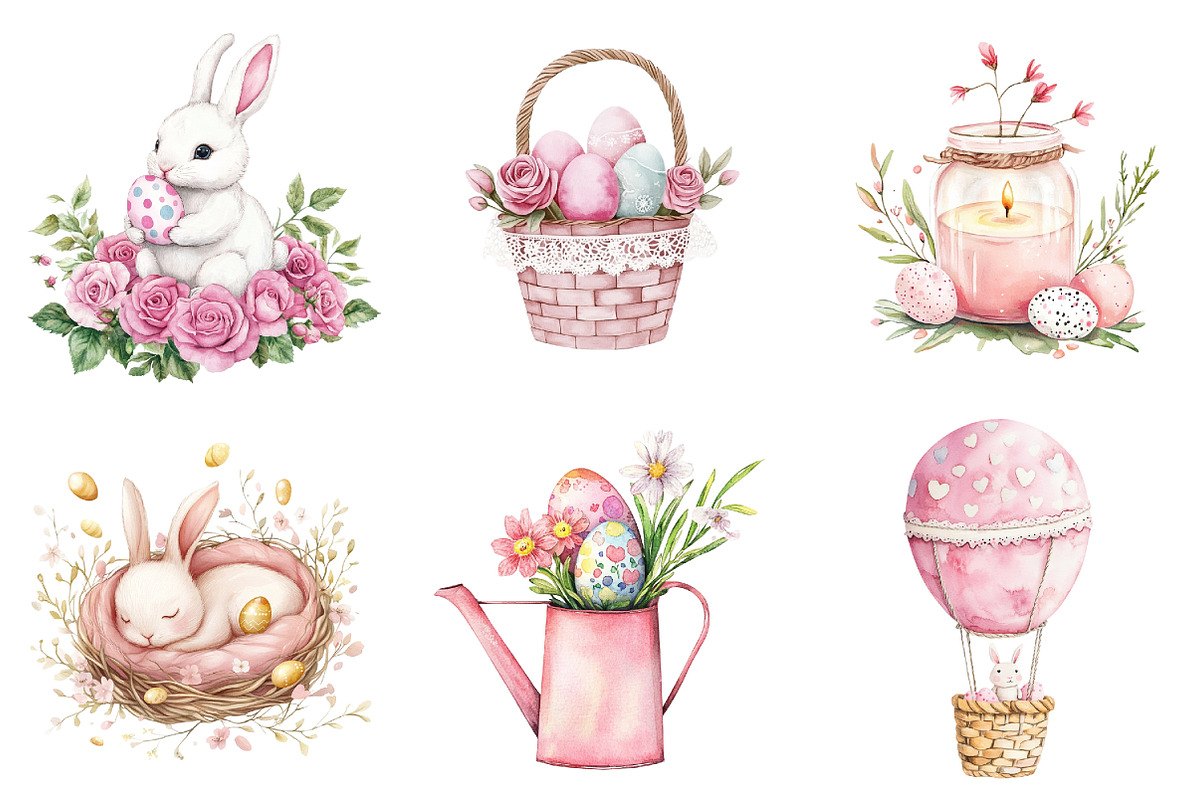 Pink Easter Watercolor Clipart Bundl, an Illustration by DreamArtGraphic (Photo 2 of 4)