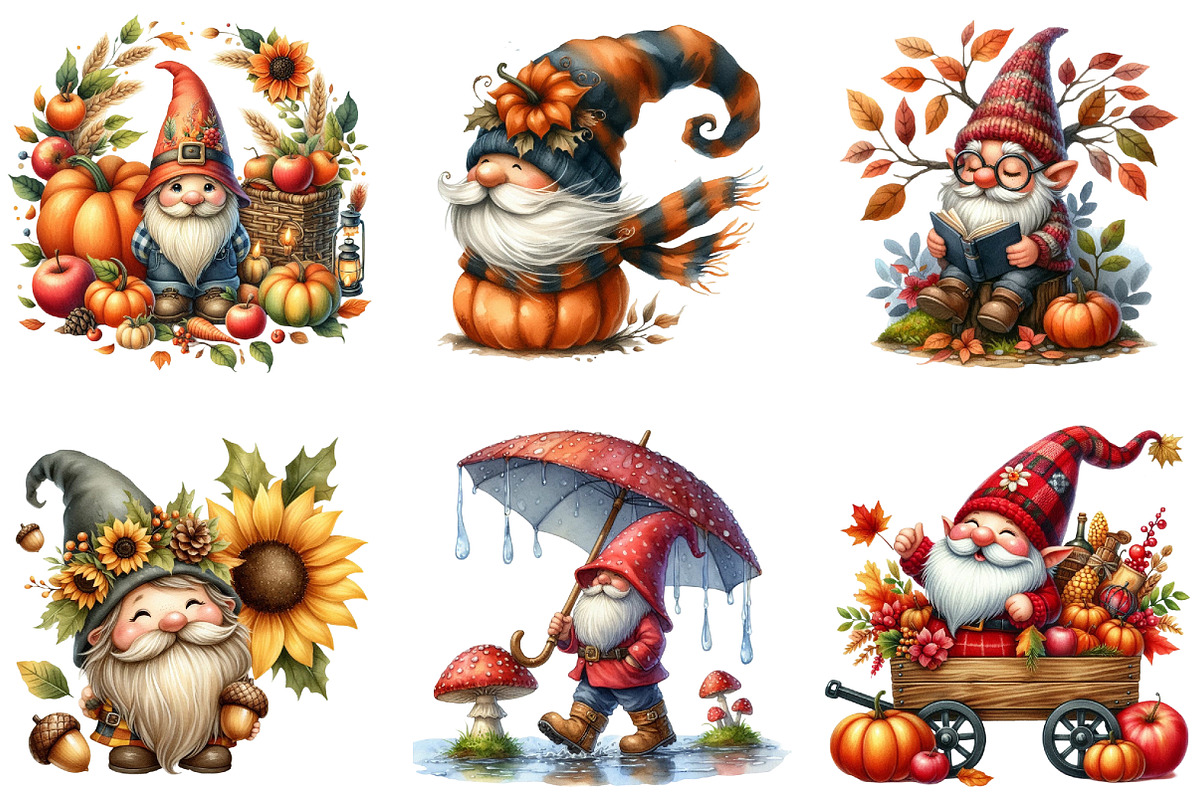 Watercolor Autumn Gnome Clipart, a Seasonal Illustration by DreamArtGraphic (Photo 3 of 4)