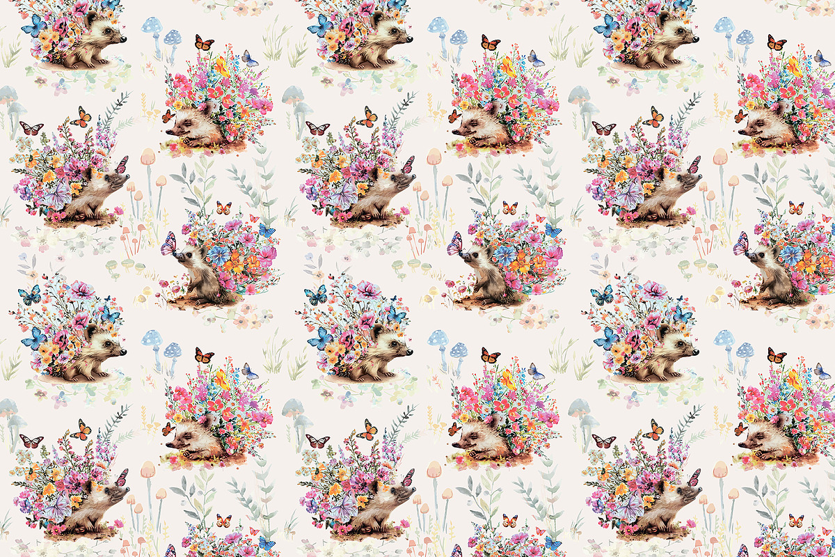 Blooming hedgehogs seamless pattern, a Pattern Graphic by YvY (Photo 2 of 3)
