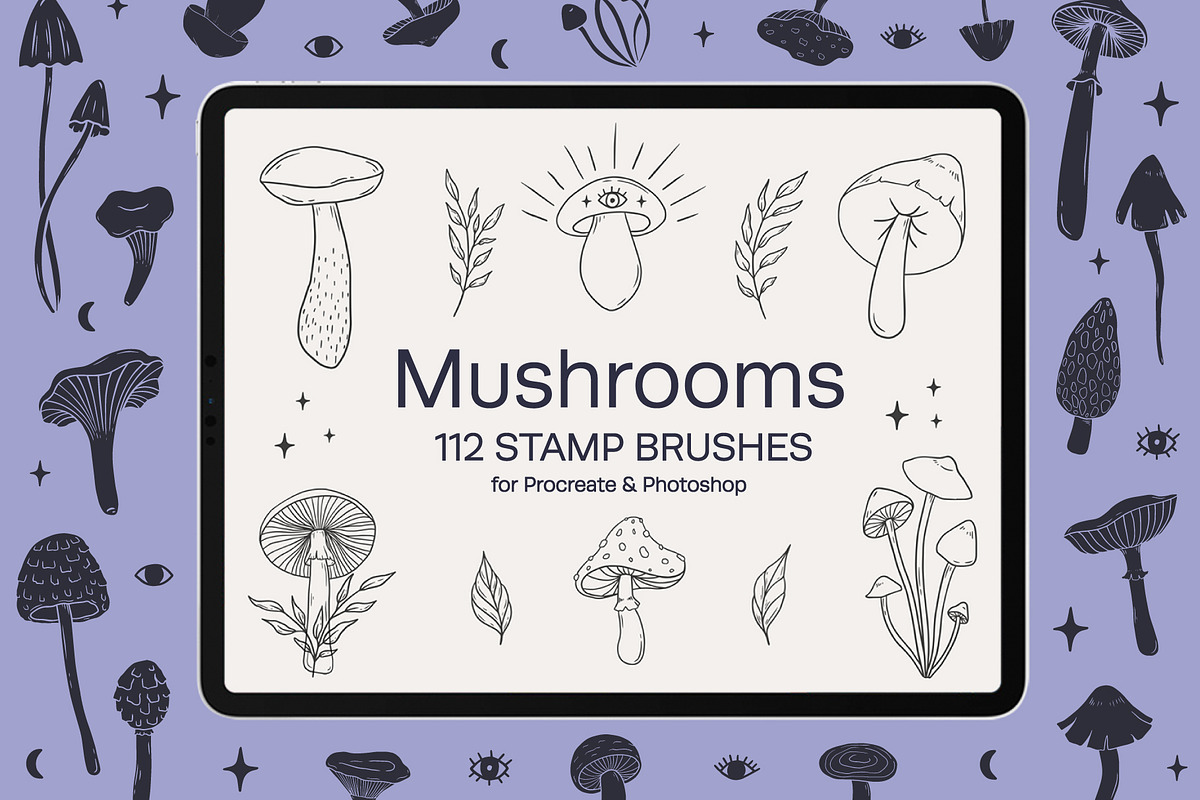 Mushrooms Procreate Stamp Brushes, a Brush Add-On by NinaFedorova (Photo 1 of 4)