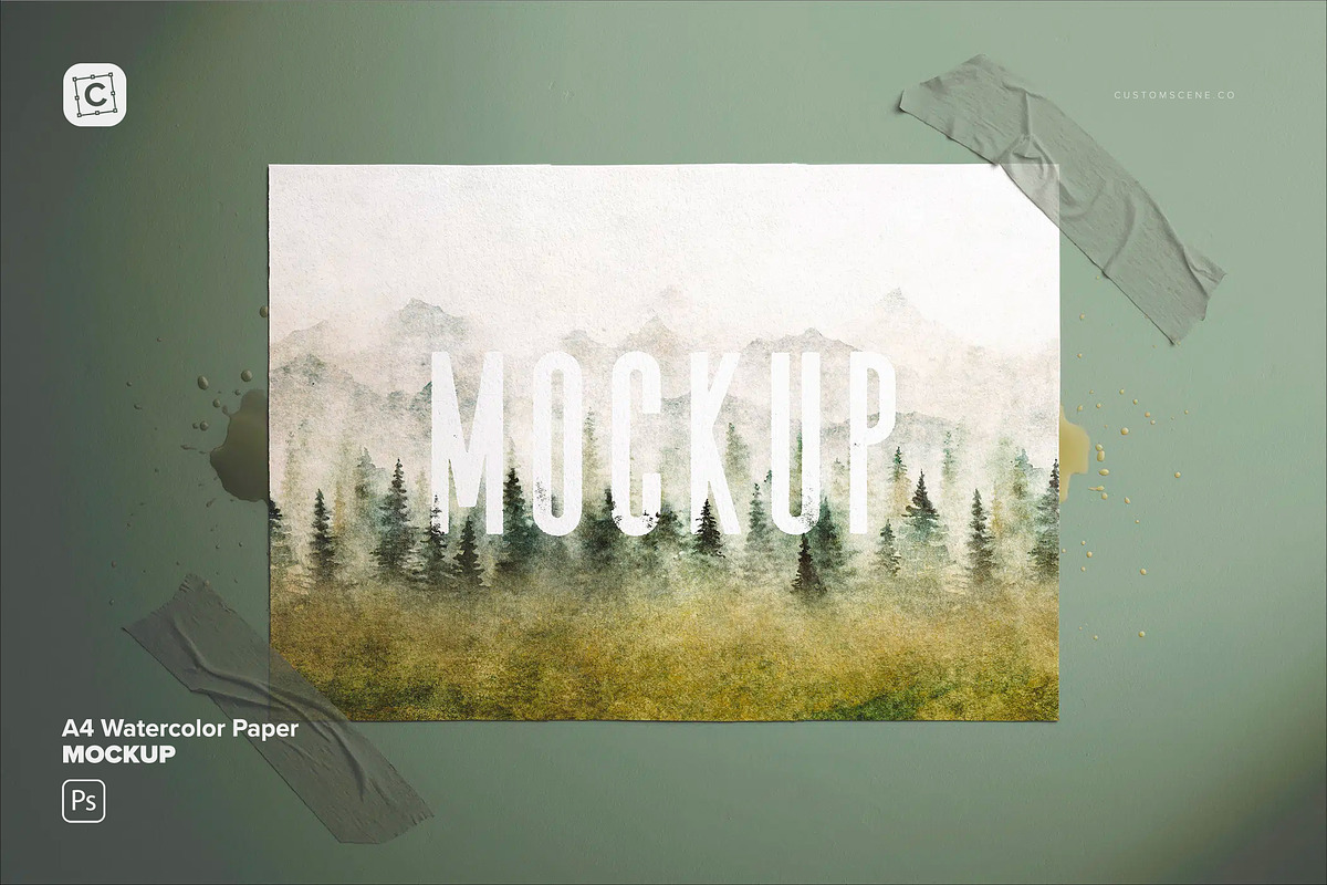 A4 Watercolor Paper Mockup, a Product Mockup by Custom Scene (Photo 1 of 10)